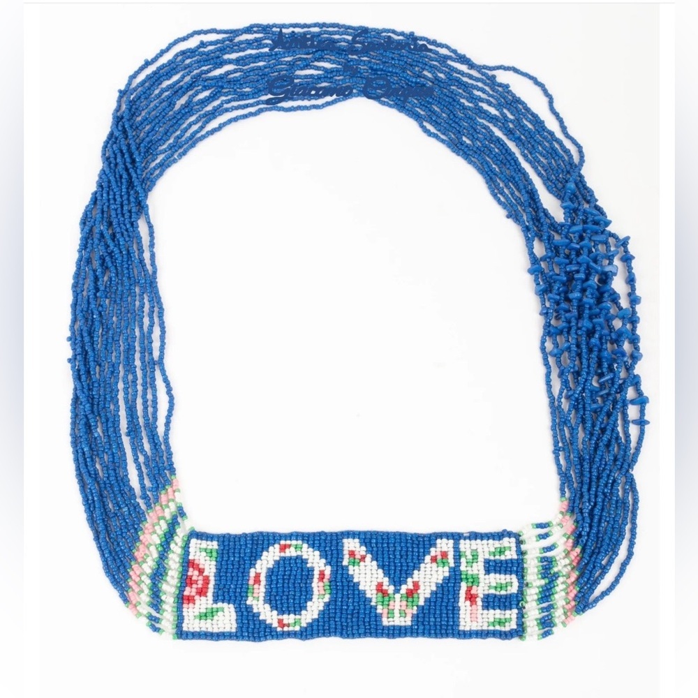 Antica Sartoria LOVE plate Cobalt Blue 💙 Green Elegant Beaded Necklace NWT